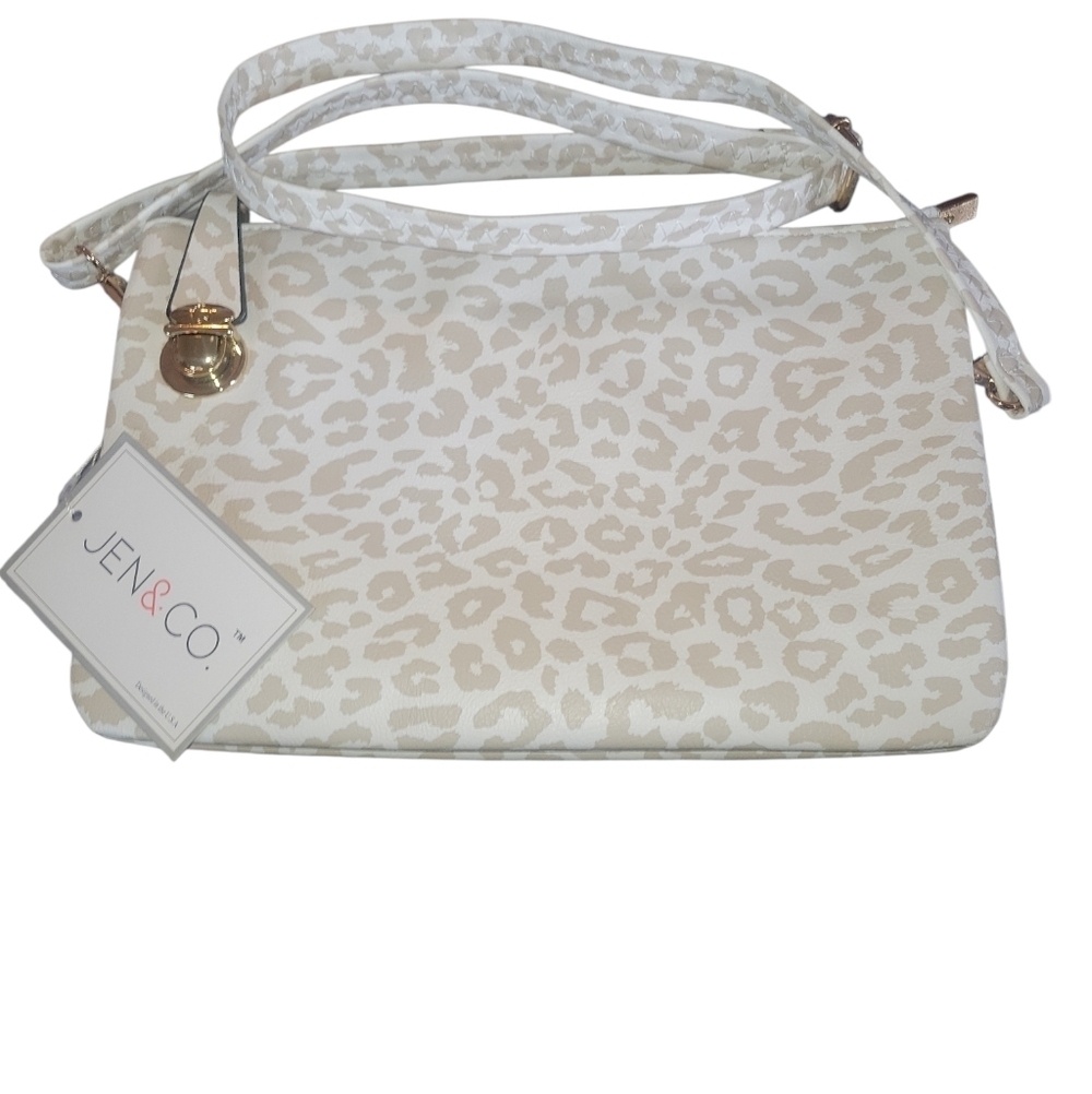 Jen & Co. Sarah Vegan Cream Leopard Print Woman's Versatile Wrislet, Crossbody